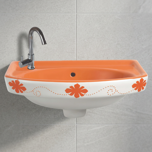Orange Flower Print Wholesale Factory Supply Ceramic Lavabo Art Hand Wash Basin Bathroom Sinks Vessel Countertop Wash Basins - Product Image 1