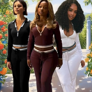 New Collection Casual Two-Piece Wool <b>Shorts</b> <b>Set</b> Half Zipper Drawstring Wide Leg Pants Bow <b>Top</b> Printed for Autumn - Product Image 2