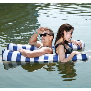 Interesting Life Double Inflatable <b>Hammock</b> 120x130cm Striped Blue Floating Water Lounger For Adults Outdoor Use - Product Image 2