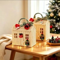 Panier cadeau en rotin de Noël, emballage cadeau, panier portable pour enfants, panier de rangement, accessoires de décoration de fêtes