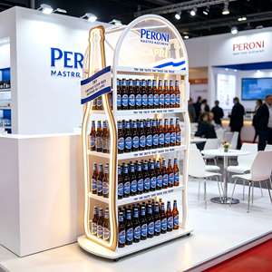 Exhibidor <span class=keywords><strong>de</strong></span> Metal <span class=keywords><strong>de</strong></span> 4 Niveles con Forma <span class=keywords><strong>de</strong></span> Botella <span class=keywords><strong>de</strong></span> Cerveza con Luz LED Personalizada para Supermercados, Bares y Tiendas Libres <span class=keywords><strong>de</strong></span> Impuestos - Product Image 1