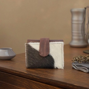 Boshiho Stylish <b>Small</b> Card Holder <b>Wallet</b> New Design Real Cowhide Fur Leather Clutch Multi-Use Western Hot Sale Credit Card - Product Image 3