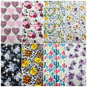 Bloemenprint breistof 240GSM katoen-achtig 2*2 geribbelde gebreide stof dubbel geborsteld rekbaar gebreide stof voor kleding - Product Image 6