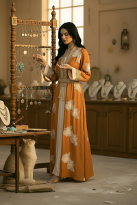 Nuovi turbanti in poliestere per donne musulmane, stile mediorientale ed europeo, con stampa floreale dorata, Abaya Dubai. - Product Image 1