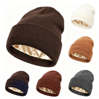 Gorro de Punto para Mujer, Forro de Seda Satinado, Protección para el Cabello, Diseño Térmico, Resistente al Viento, Color Negro
