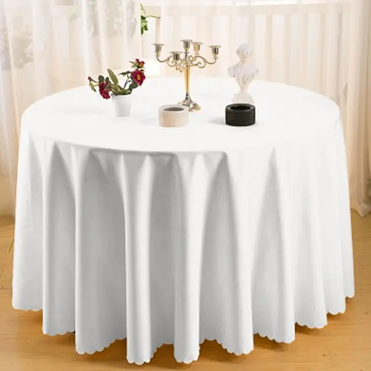 قماش طاولة مستديرة من البوليستر 60 بوصة/50 بوصة أبيض سادة لفعاليات حفلات الزفاف وحفلات الولائم Tischdecke tovaglia