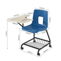 Chaise de conférence mobile robuste 150 kg avec tablette d'écriture, roulettes et panier de rangement – Mobilier pour salles de réunion scolaires