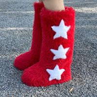 Bottes de cow-boy d'hiver pour femmes 2024, style western, doublure en fourrure pelucheuse, antidérapantes, douces et chaudes, en daim synthétique, pantoufles d'intérieur