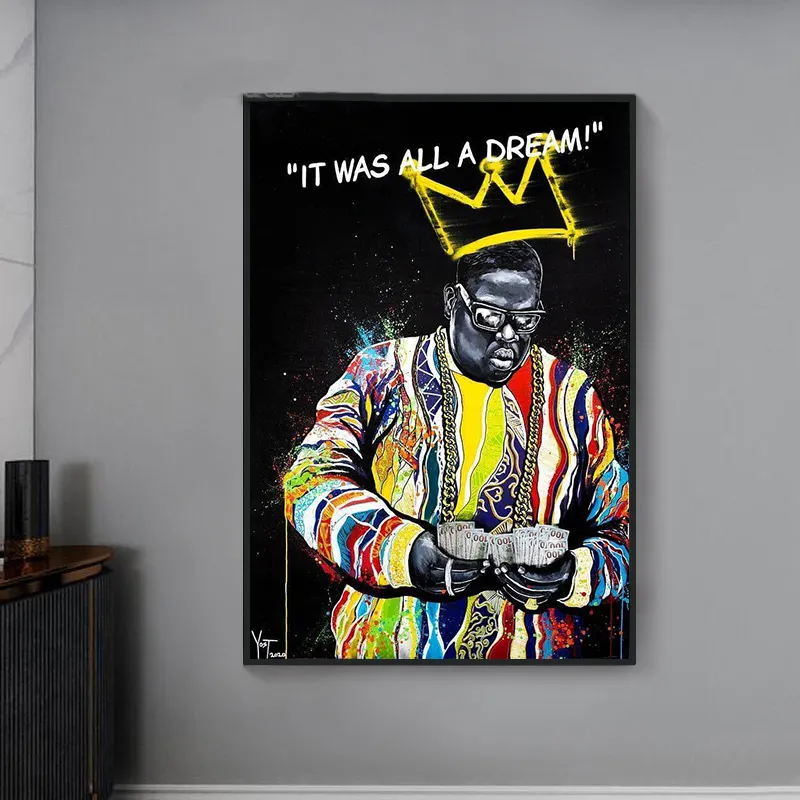 Hip Hop şarkıcı Biggie "hepsi bir rüya" Poster baskılar soyut rapçi portre resimleri ve duvar sanatları tuval