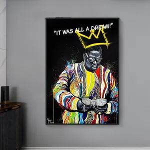 Hip Hop Singer Biggie "It Was All A Dream" Poster Prints Abstract Rapper Portrait Pictures paintings and wall arts canvas