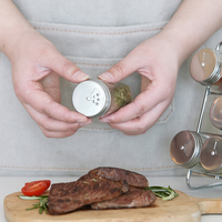 Ensemble unique de petits pots à épices en verre avec 4 pneus, support en acier inoxydable, couvercle en métal, pot d'assaisonnement