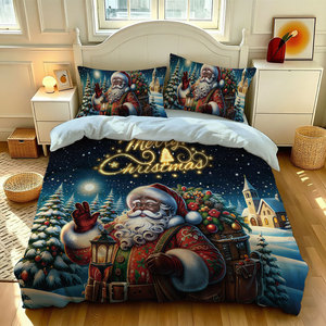 Juego de Ropa de Cama de 3 Piezas con Estampado Digital Navideño, Funda de Edredón de Microfibra Cepillada con Diseño de Papá Noel y 2 Fundas de Almohada para Regalo Navideño - Product Image 1