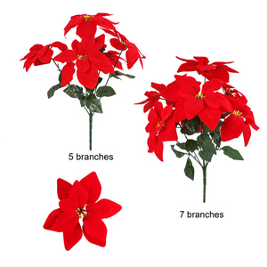Christmas Artificial Red Flower Silk Red Flower Artificial Bush Red Velvet Christmas Flower - Product Image 2