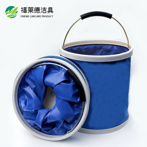 Cubo de Agua Plegable Portátil de Tela Oxford Azul Redondo Multifuncional para Acampar al Aire Libre, Lavar el Coche, Pescar - Product Image 4