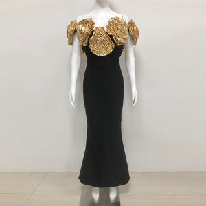 <span class=keywords><strong>Robe</strong></span> de Soirée <span class=keywords><strong>Noire</strong></span> de Luxe pour Femme, <span class=keywords><strong>Robe</strong></span> <span class=keywords><strong>Longue</strong></span> Moulante Formelle avec <span class=keywords><strong>Fleurs</strong></span> 3D Dorées, Robes Élégantes pour Femmes - Product Image 2