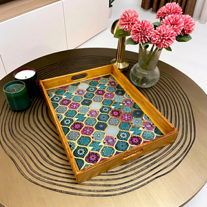 Plateau et assiette décoratifs ovales en bois massif, faits à la main, écologiques, de luxe, à motifs peints à la main, pour la maison et les fêtes - Product Image 1