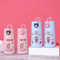 Bouteille d'eau en verre dépoli chat fraise pour enfants fille bouteille de jus de lait de voyage étanche avec couvercle en paille