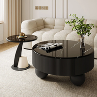 Table basse durable en bois de marbre pour petit salon d'appartement-combinaison de table à thé de luxe crème légère de stockage de conception moderne