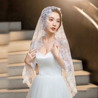 Voile de mariée élégant en tulle doux avec bord festonné, une seule couche, accessoire de tête pour cérémonie de mariage, voile de mariée en dentelle