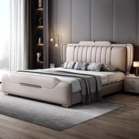 Lit en cuir minimaliste moderne 962 Nouveau modèle 18m en bois massif avec rangement en acier inoxydable Luxe léger Haut de gamme King Size Master
