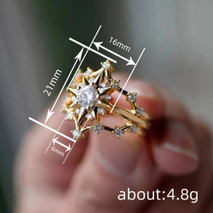 Anillo de circonita calado con diseño de estrella de rayos de sol para mujer, joyería geométrica de moda para dedo - Product Image 4