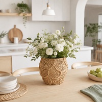 Pot de fleurs bohème en ciment avec texture imitation rotin, pot rond pour table, pour la décoration intérieure, le jardin et les cadeaux