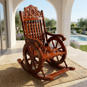 Handcrafted Traditional Sheesham Wood <b>Rocking</b> Armchair with Reclining Backrest Maharashtra Origin for Living Room Home Furniture - Product Image 4