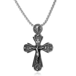 yunnique Stainless Steel <b>Cross</b> Pendant Necklace Unisex Gothic Religious Jewelry For Men And Women Fashion Statement Piece - Product Image 1