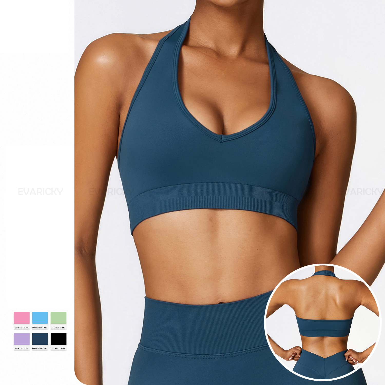 Wholesale Workout Active Wear Crop Top Mujer Sexy Back Activewear Custom Logo Gym Fitness Backless Halter Sports Bra For Women