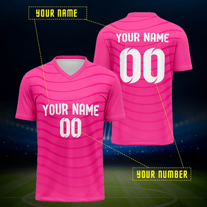 Kaos Klub Sepak Bola Kustom Pendek Bernapas Perlindungan UV Cepat Kering Poliester Sublimasi 3D Bordir Nama Nomor Warna Tim - Product Image 1