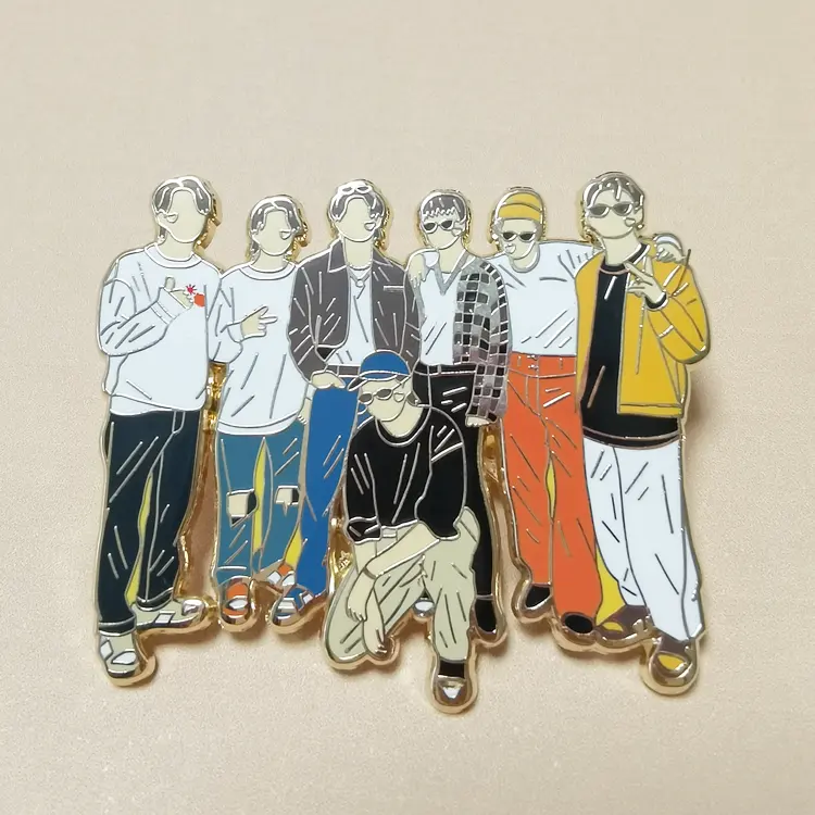 New arrival popular kpop team design badge plating gold hard enamel lapel pins with colorful clutch