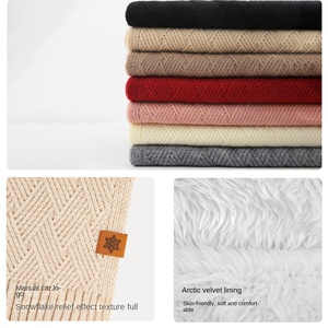 Mùa thu mùa đông Acrylic hat khăn găng tay ba mảnh thiết lập ấm áp hai lớp nhung dệt kim Unisex phổ biến giản dị 3D thêu - Product Image 2