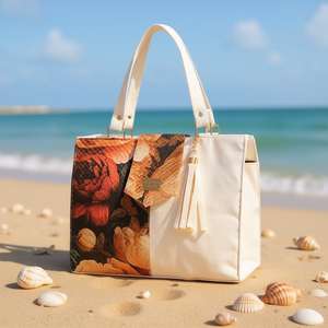 Bolso Tote de Algodón para Mujer Fana Deva, Color Blanco con Estampado de Leopardo y Letras, Tamaño Mediano, para Playa, con Cierre de Broche - Product Image 2