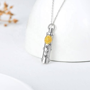 Venta caliente personalizado 925 plata esterlina girasol Micro grabado barra urna collar cenizas cremación joyería - Product Image 4