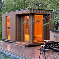 Obral besar 4 orang Cedar Sauna mewah Finlandia kabin Sauna luar ruangan kayu Solid Woden merah untuk relaksasi