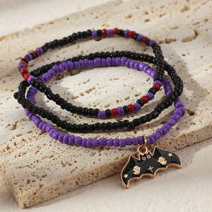 Halloween nuevo 3 unids/set pulsera de cuentas de semillas oscuras divertido murciélago calabaza colgante encanto pulsera joyería para mujer - Product Image 1