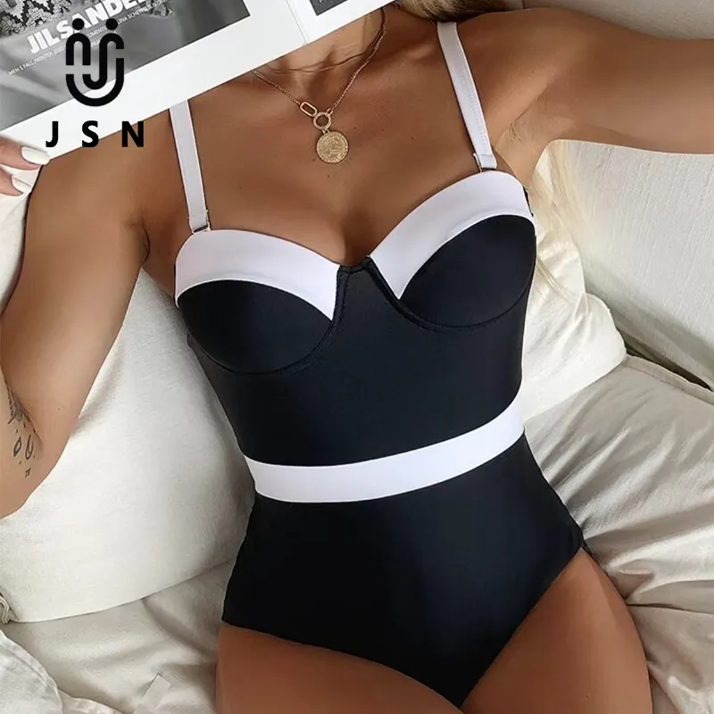 JSN grosir Bikini Vintage pakaian renang wanita Monokini pinggang tinggi satu potong baju renang Digital cetak Dewasa Bikini untuk wanita hijau