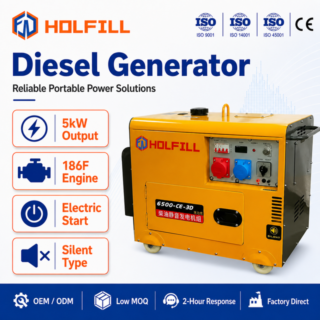 Factory Direct 5kW 186F Silent Diesel Generator 230V 400V Electric Start Soundproof for Home Industrial Backup Power