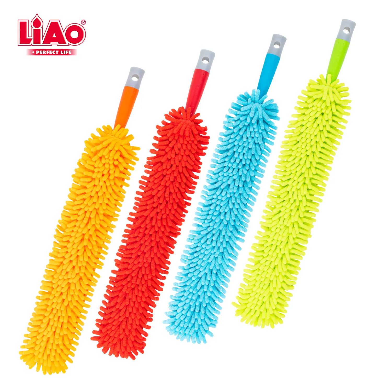 LiAo, herramientas de limpieza multifunción, cepillo colorido, mango largo doblado, limpieza del hogar, plumero de chenilla