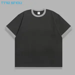 Camiseta masculina de manga curta personalizada, camiseta 100% algodão pesada em cores de contato com retalhos e gola redonda