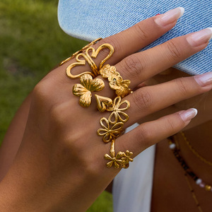 Flower Shape 18k Gold Open <b>Ring</b> Unisex Jewelry Gift Design - Product Image 2