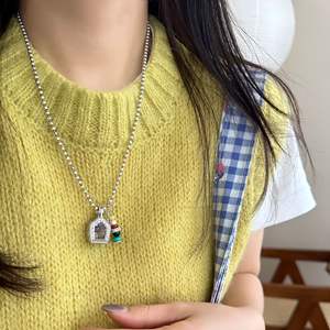 Collar con Colgante de Plata de Ley S925, Estilo Chino Moderno, Jade Transparente, Buda de la Paz, Buda Sonriente de Gran Barriga, Dorado - Product Image 2