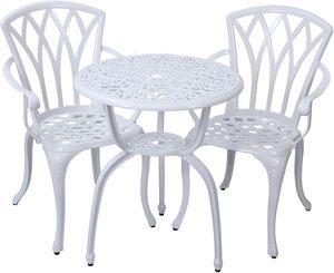 Ensemble bistrot de patio en aluminium moulé en 3 pièces, mobilier d'extérieur résistant à la rouille avec 2 chaises et une table (<span class=keywords><strong>blanc</strong></span>) - Product Image 1
