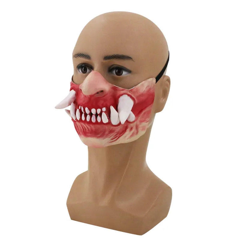 Masque demi-visage intéressant pour adultes, effrayant d'halloween, Cosplay, masque Hannya rose, nouveauté 2022