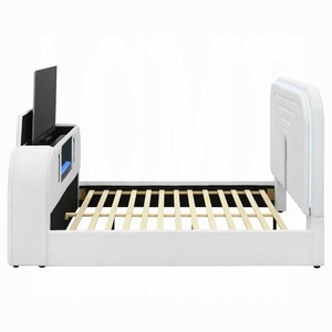 Cama Ajustable Shelyn King con Mueble para TV LED, Chimenea Bluetooth, Tapicería de Sherpa Teddy y Acabado Cromado Blanco, Juego de Dormitorio Moderno - Product Image 5