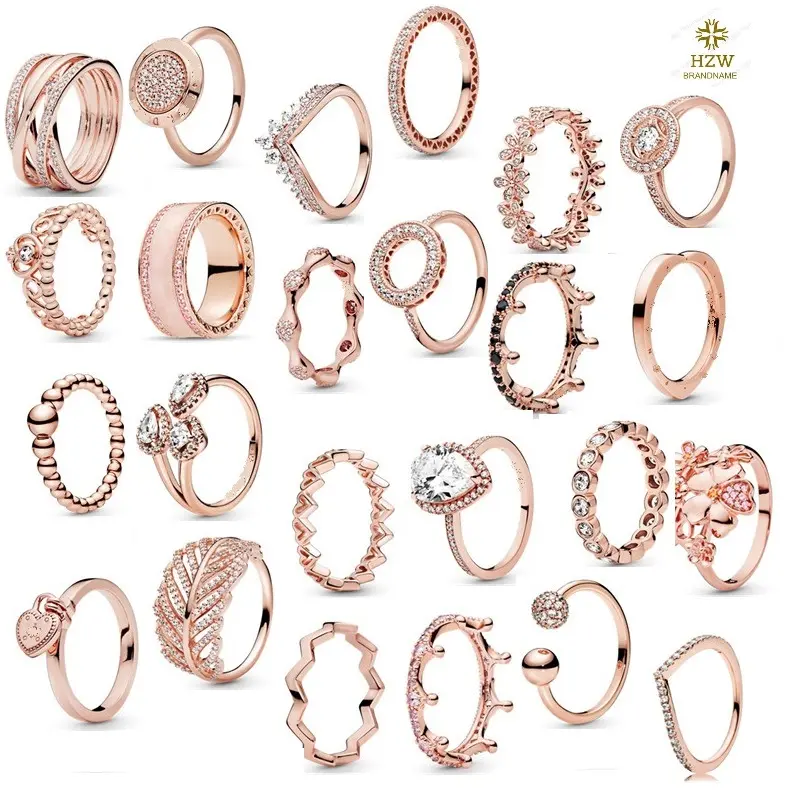 2021 all'ingrosso nuovo 925 argento placcato oro rosa anello gioielli per pan serie gioielli