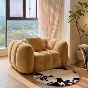 Pumpkin Shaped <b>Sofa</b> French Cream Retro Fabric Single Reclining Modern Minimalist <b>Living</b> <b>Room</b> <b>Sofa</b> - Product Image 3
