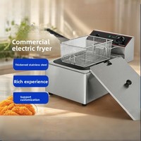 Freidora Eléctrica Comercial de Acero Inoxidable FQ DF-6L+6L con Doble Tanque de Aceite y Control de Temperatura Independiente, 2500W