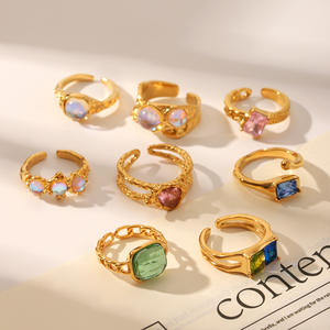 خواتم فاخرة للنساء من الفولاذ المقاوم للصدأ المطلي بالذهب عيار 18 قيراط، مقاومة للصدأ، بتصميم أحجار كريمة ملونة من الزركونيا المكعبة من كيتي - Product Image 3
