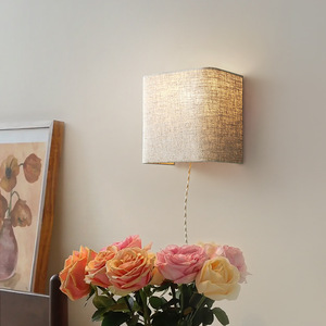 Lámpara de pared con pantalla de tela, luz LED E27, control de interruptor, dormitorio, pasillo, estilo nórdico - Product Image 1